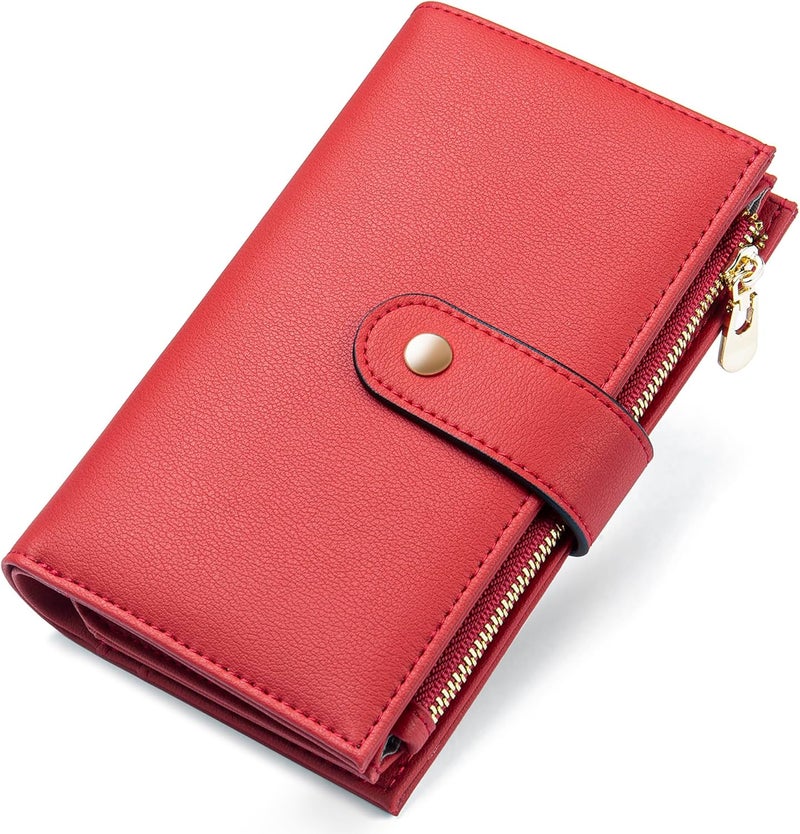 yiijay Womens Wallet RFID Blocking Leather Trifold Clutch Wallet Credit Card Holder Ladies Travel Wallet Purse with Pen Holder - Image 1